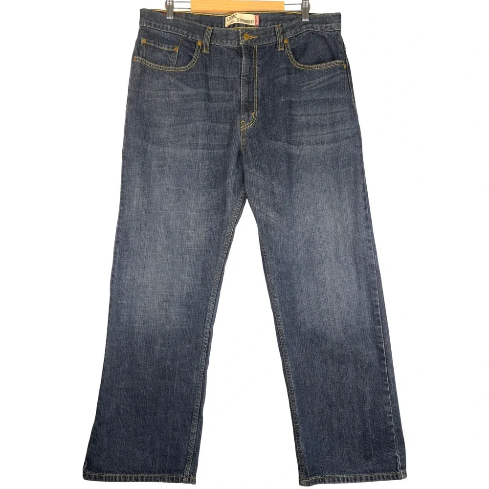Levis Y2K 569 Loose Straight Jeans Mens Dark Wash Blue Denim 38x32 (Fits 38x30)